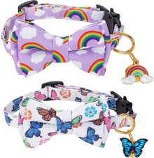Breakaway Cat Collar with Cute Bow Tie Bell 2Pack Rainbow Butterfly Pattern f...
