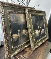 Set Of 2-21x21 Unique Swan Art Print In Reclaimed Vintage Frames