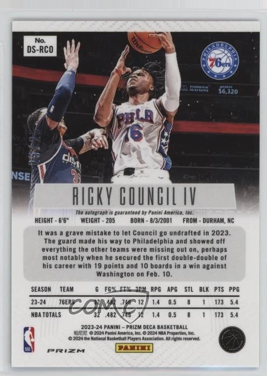2023-24 Panini Prizm Deca FOTL Green Shimmer /25 Ricky Council IV Rookie Auto RC - Image 2 of 2