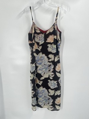 Patricia Jones Brown Floral Slip Dress Sz 8 Midi 90s Style Spaghetti Strap 