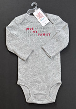 Carters Valentine's Day Boys 9M One-Piece Gray Bodysuit 'Love My Family' - NWT