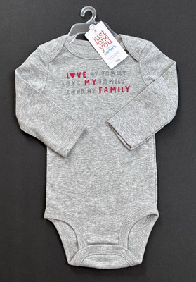 Carters Valentine's Day (Boys 9M) One-Piece Gray Bodysuit 'Love My Family' - NWT