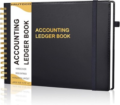 HAUTOCO Hardcover Accounting Ledger Book for Small Business Bookkeeping Black 