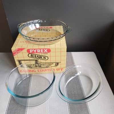 Pyrex Basics Backen Starter Set 3 Klarglasschalen in Box Vintage 80er Requisiten