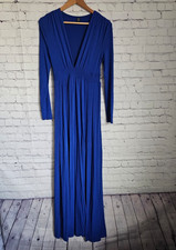 SHEIN Blue Long Sleeve Maxi Dress Small V-Neck Empire Waist Flowy