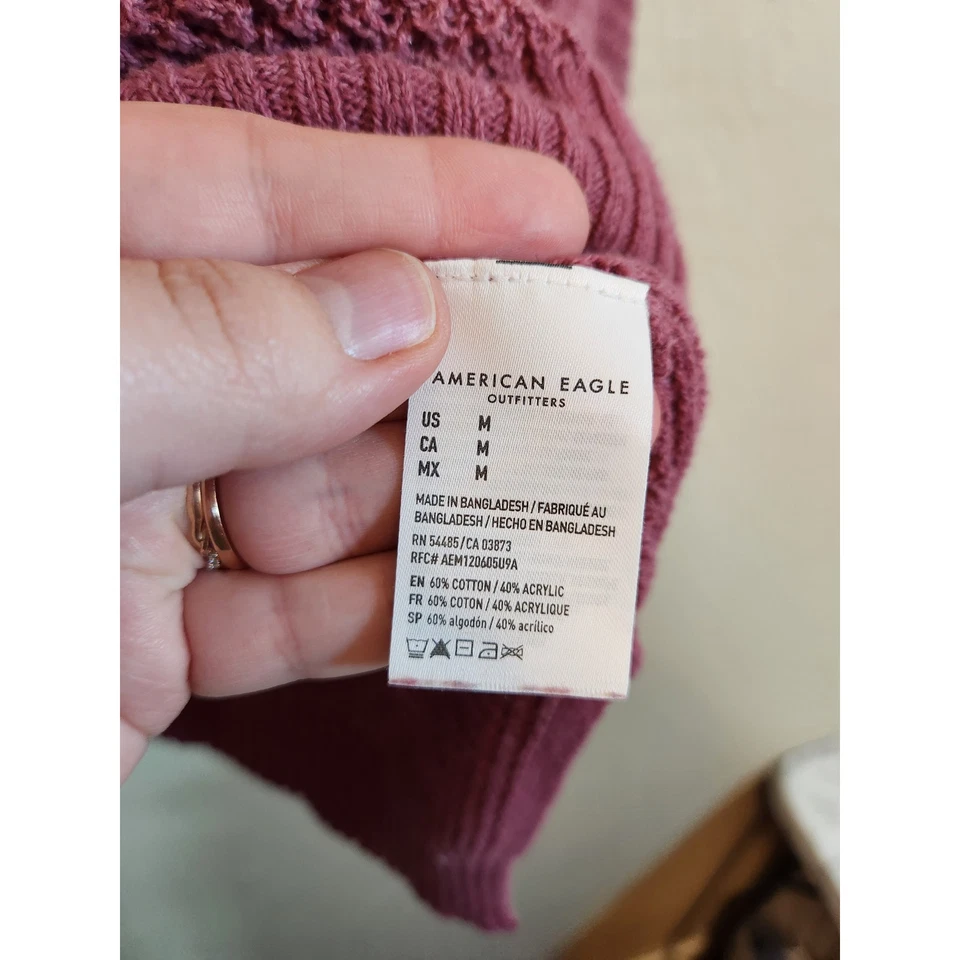 Женский фиолетовый вафельный вязаный свитер Henley с длинным рукавом American Eagle размер средний - Изображение 4 из 4