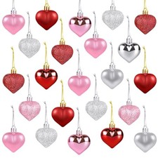 36Pcs Heart Ornaments Valentines Day Decorations Red Pink Silver Glitter 36 Pcs