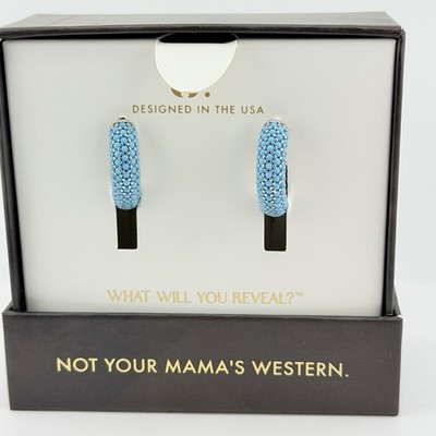 Bomb Party OUTLAW Hoop Earrings ''Honey & Hide'' Pave Turquoise on Rhodium