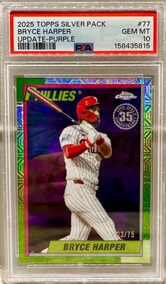 JERSEY NUMBER MATCH! 2025 Topps Chrome Bryce Harper 35th Ann 3/75! PSA 10 POP 1!