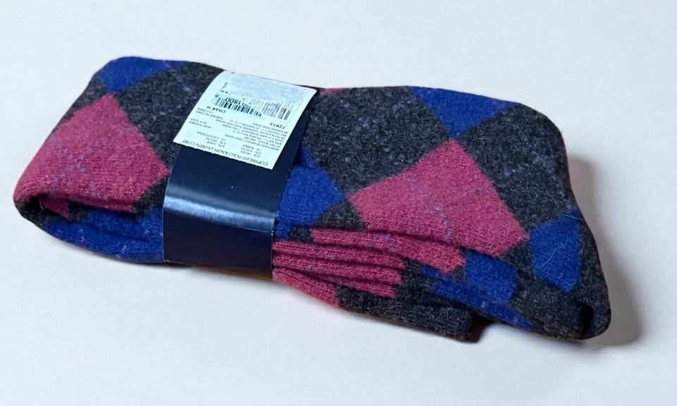 De Colección Polo Deportivo Ralph Lauren Calcetines Mujer 9-11 Lana Nylon Hasta la Rodilla Argyle Pony Foto 3 de 4