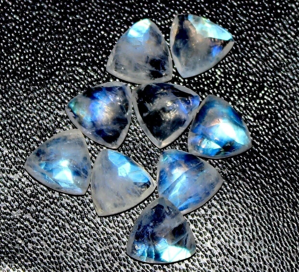 4 pcs Blue Play Flashy Rainbow Moonstone 9 mm Trillion Shape Faceted Loose Stone - Image 3 of 4