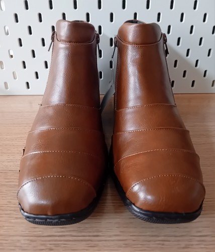 Ladies Damart Nutmeg Boots Double Zip Fastening Uk 8E Low Wedge Air Cushion - Picture 2 of 24