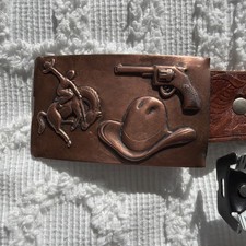 Cowboy Kids Boys Brown Leather Belt Copper Buckle Roses Size 26