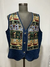 THE QUAKER FACTORY Women's Denim Vest Sz 1X BEST FRIENDS 3 Button EUC