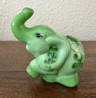 Vintage FENTON GLASS Foot Up Green Glass Elephant Figurine Hand Painted