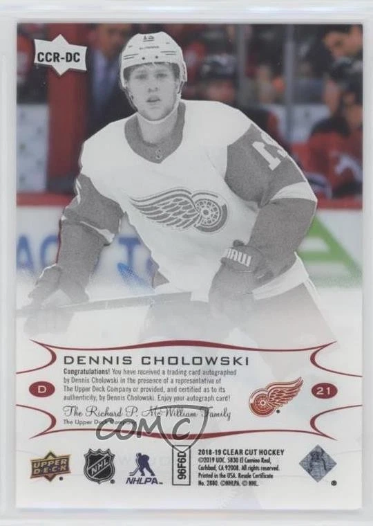 2018-19 Upper Deck Clear Cut Rookies UD Exclusives /65 Dennis Cholowski Auto RC - Image 2 of 2