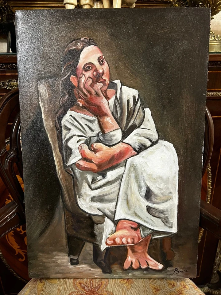 PABLO PICASSO - 惊人的油画帆布画 - 签名 - 带标签 - A1 — 第 2/4 张图片