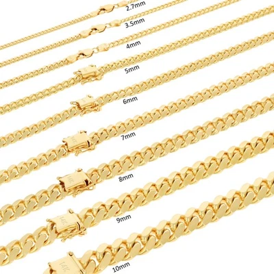 14K Yellow Gold Solid 2.7mm-11mm Miami Cuban Link Chain Necklace Bracelet 7"-30" - Image 1 of 4