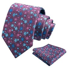 Mens 3.15inches Exquisite Floral Tie with Small Flower D142-magenta navy Blue