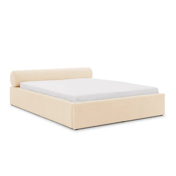 Beiges Modernes Bett 160X200 Bett Mit Kopfteil Bettgestell SchlafzimmermöBel-image