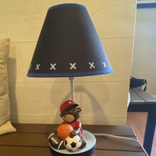 Sports Bear Table Lamp with Blue Cone Shade for Kids Bedroom