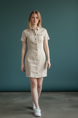 H&M Divided Beige Button-Down Denim Mini Dress