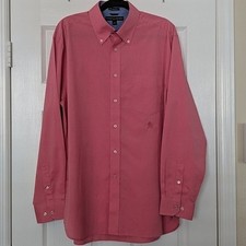 TOMMY HILFIGER Shirt Men's Large Lg L Pink 2 Ply Fabric Button Down