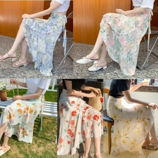 Women Wrap Skirt Fishtail Beach Ruffle Chiffon Floral Midi Summer Casual