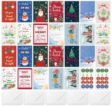 26 Pack Christmas Cards with Envelopes and Stickers, Christmas Greeting Cards Bu