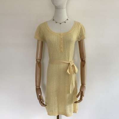 H&M Divided Yellow Openwork Knit Cap Sleeved A-Line Mini Dress: Size 6