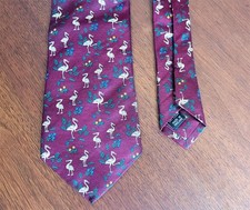 PURDEY Embroidered Necktie Tie Blue Heron's . Burgundy. ENGLAND.
