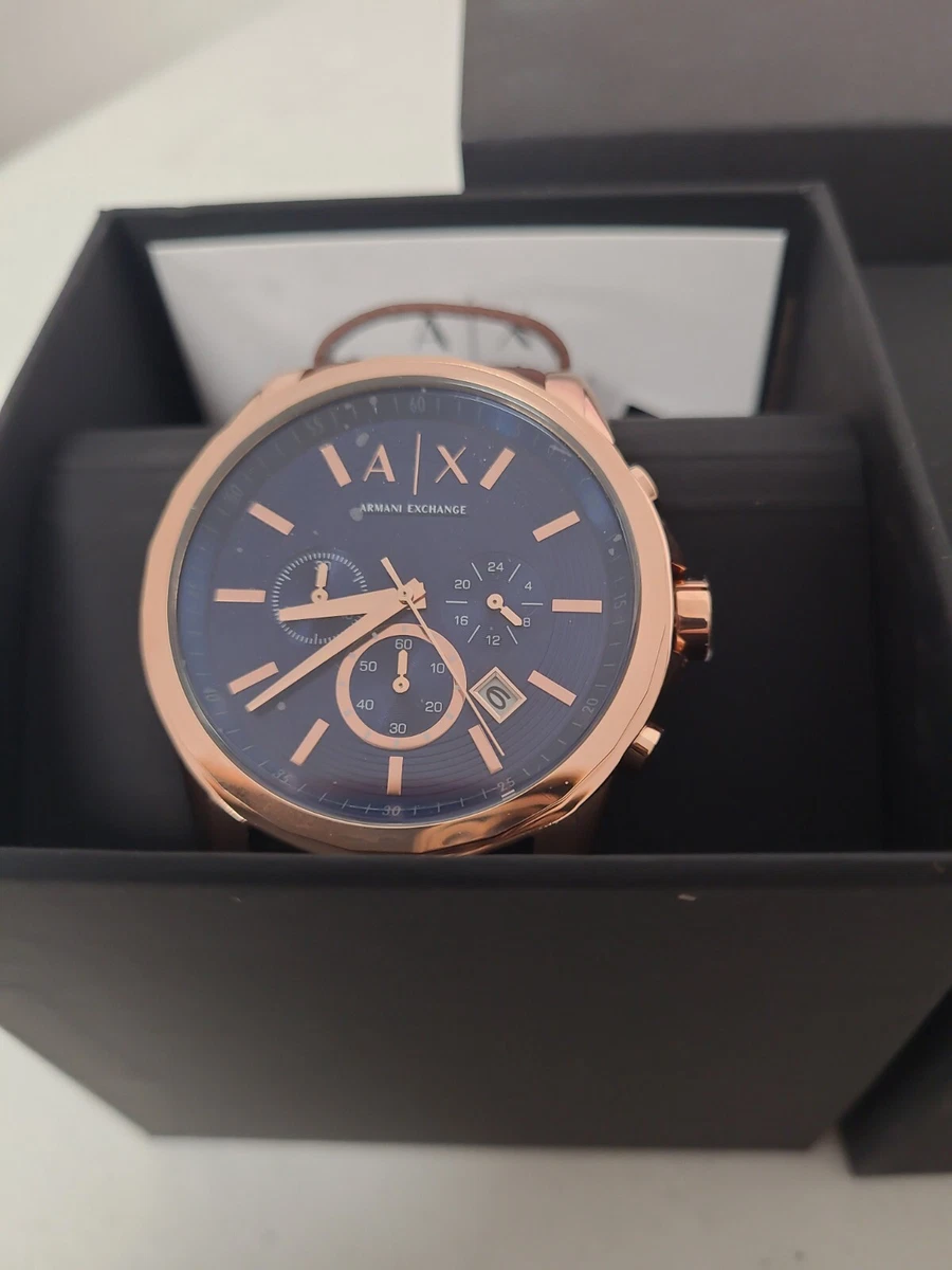 Armani rose gold watch on sale leather strap