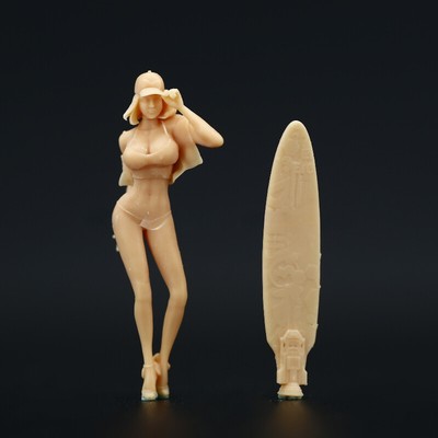 1:43 1:64 Scale Fashion Surfing Girl Miniatures Figures Beach Scene 3D Printing