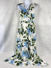 Banana Republic Maxi Dress Womens 4 Green White Faux Wrap Ruffles Chiffon Floral