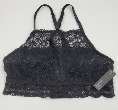 Free Press Size Small High Neck Unlined Laced Racerback Black Bralette NWT
