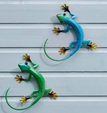 Pair of Gecko Azure & Emerald Home Or Outdoor Garden Wall Art Smart Garden 