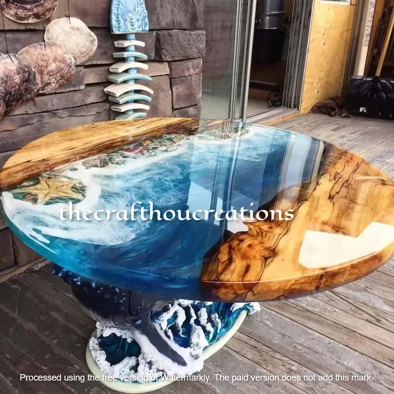 Ocean Epoxy Top Table Adorable Handmade Center Coffee Table Luxury Living Decors