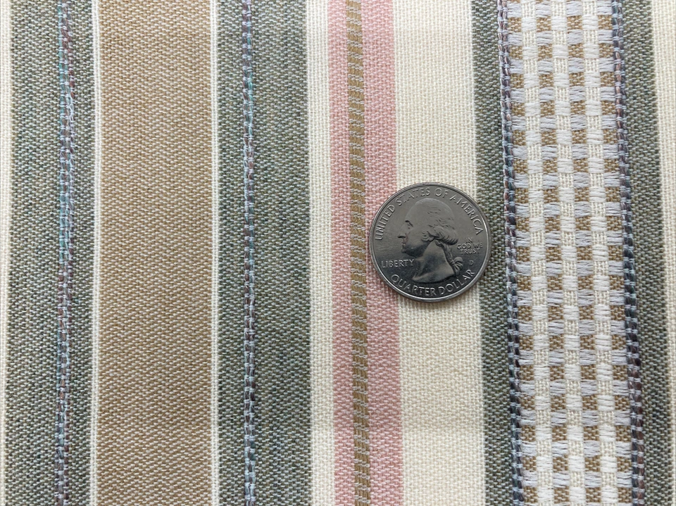 Vintage Woven Brown Cream And Pink Striped Upholstery Fabric 46” By 58”Wide - Image 2 of 4