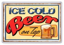 Ice Cold Beer On Tap Fridge Magnet. NEW. Retro Sign. Americana
