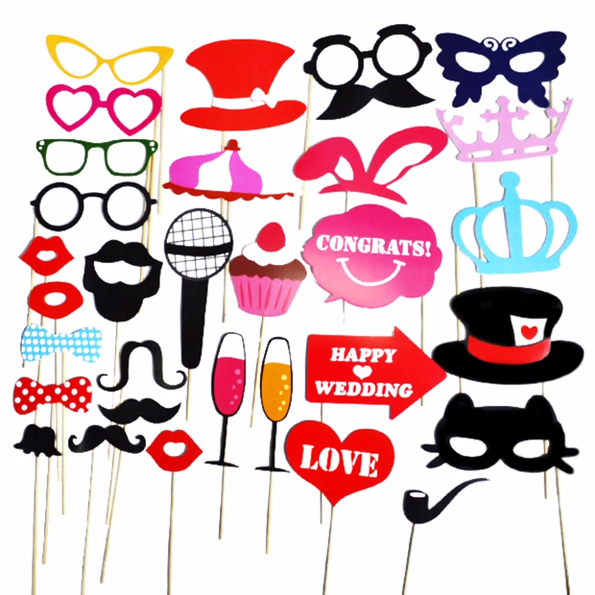 31Pcs Photo Booth Props Photobooth Wedding Party Prop Moustaches