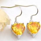 Fashion Jewelry Natural Shiny Golden Citrine Gems Silver Dangle Hook Earrings