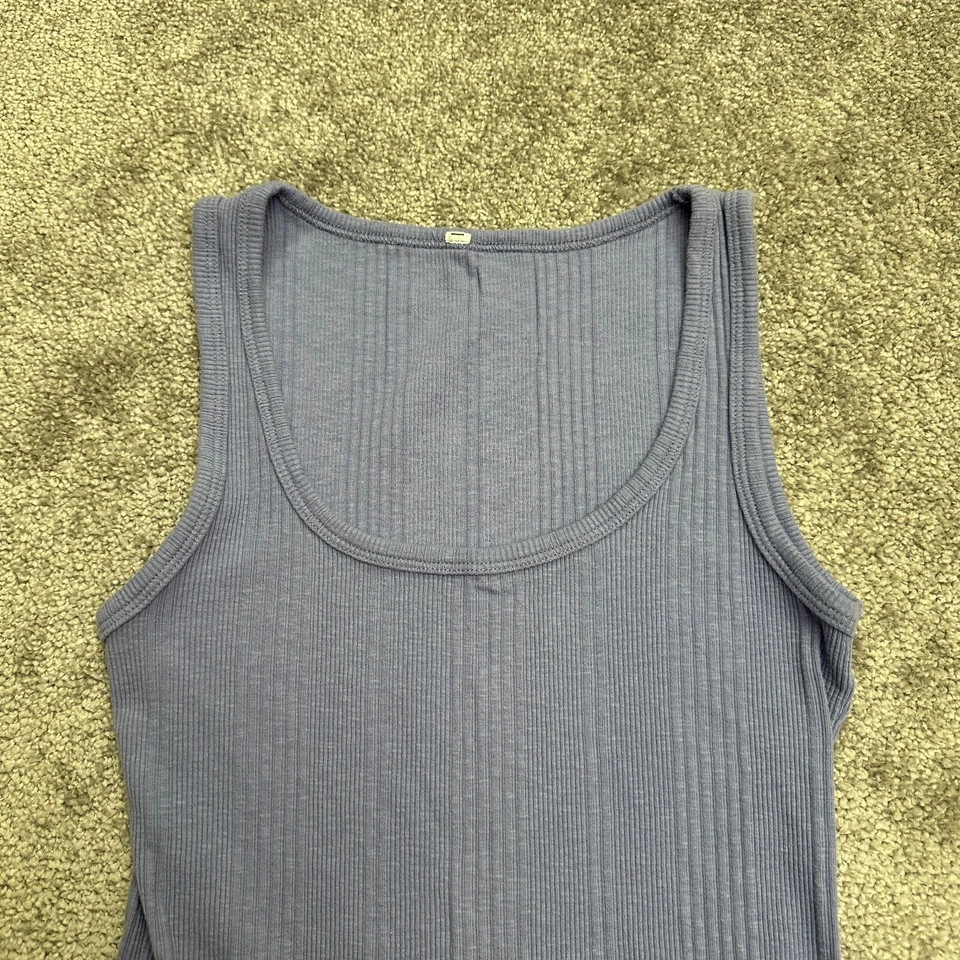 Camiseta sin mangas Jockey de punto acanalado para mujer pequeña púrpura liso cuello redondo informal algodón Foto 3 de 4