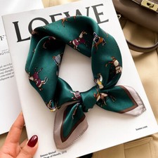 100 Silk Women Neckerchief Bandana Fashion Champagne Horse 53 53cm Small Scarf