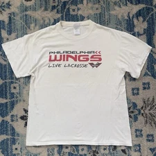 Vtg Philadelphia Wings Lacrosse Team Retro Logo T-shirt UTZ White Men L GUC