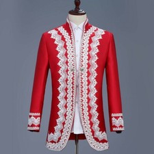 Mens Embroidered Tunic Hussar Long Jacket Pants Victorian Uniform Mess Dress SPW
