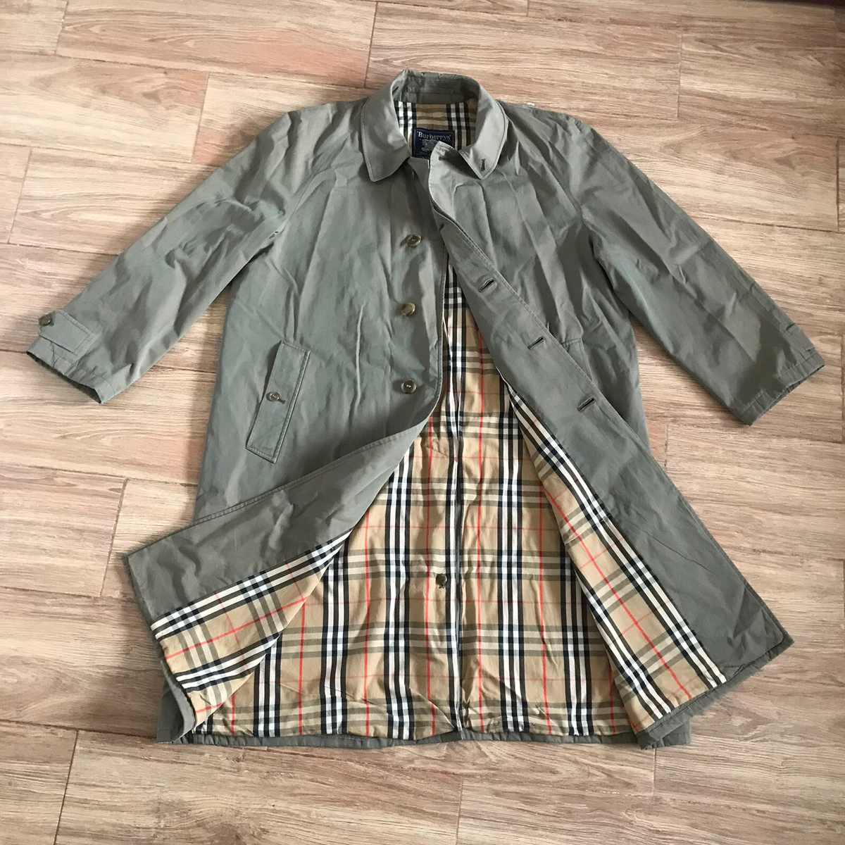 Forfalske hastighed Diplomat vintage Burberry&#039;s Trench Coat jacket Nova Check made in england green  SIZE L XL | eBay