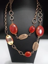 Chico's Antiqued Gold Tone 36" Ceramic Beads Chain Necklace