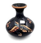 Fenton 'Vine & Leaf' Vase -  Black, Hand Painted - 5 1/2" Tall -  #36742