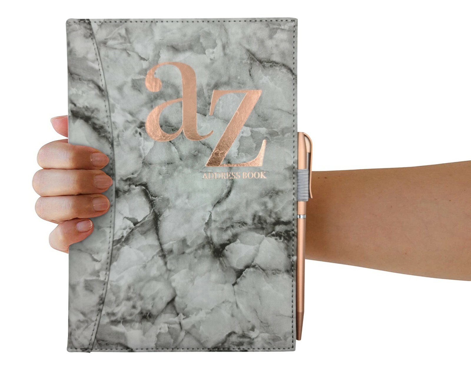 Telephone Address Book A-Z Index Hard Back Cover & Pen A5 Address Book MARBLE