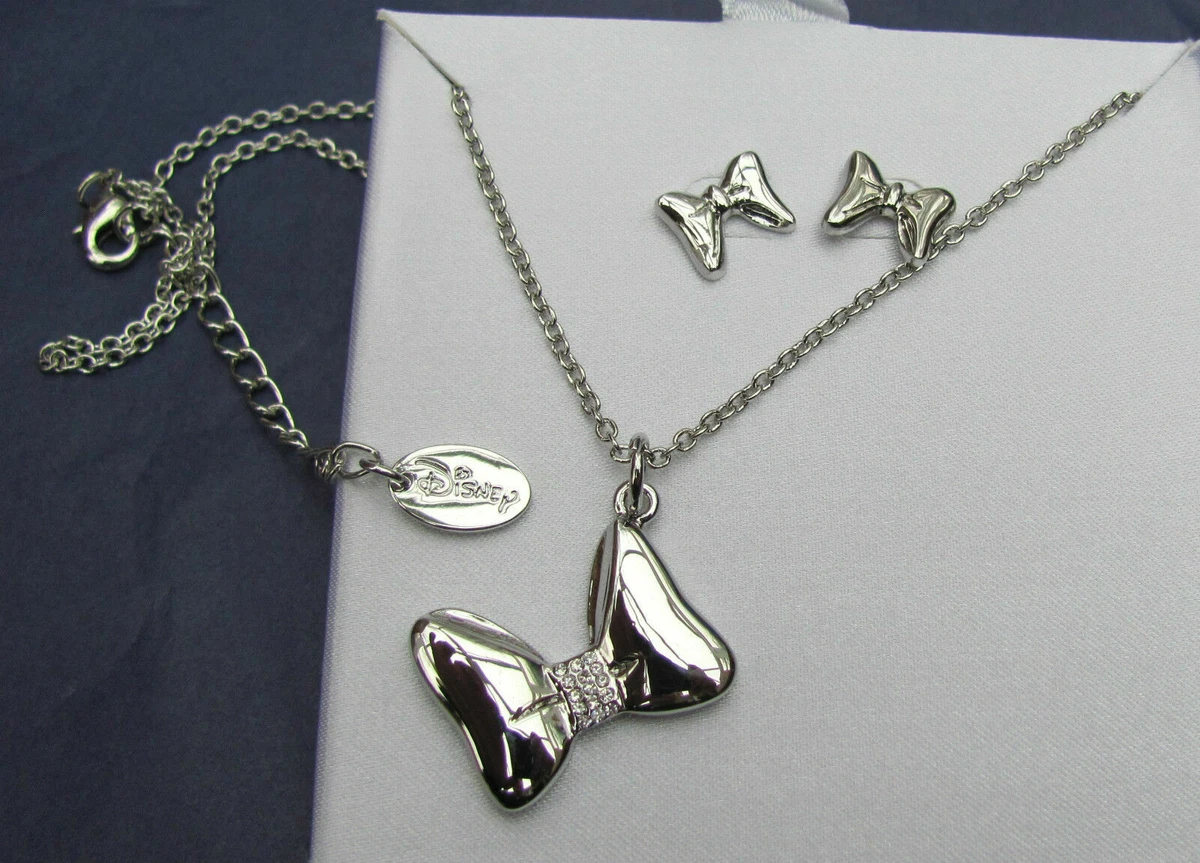 Minnie Mouse Silver Plated Bow Necklace in Presentation Box